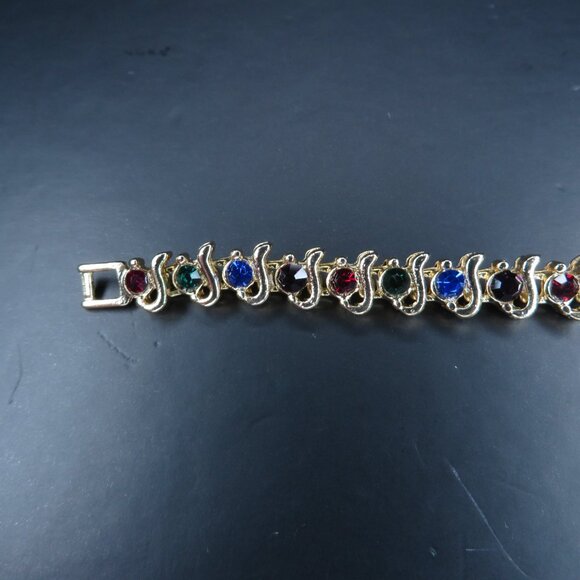 Multicolor Stones on a Gold Tone Bracelet - Picture 9 of 12